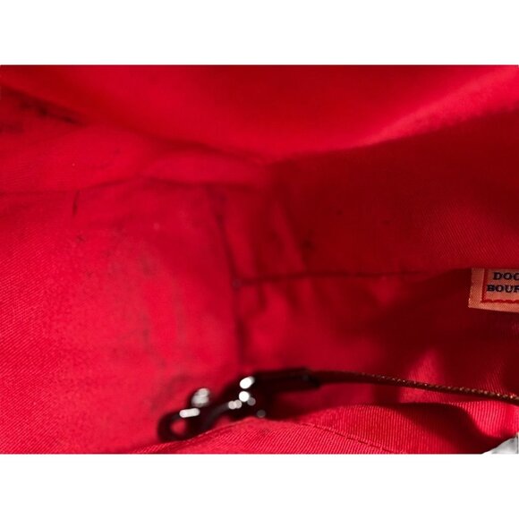 Dooney & Bourke Green & White Striped Canvas Tote Bag With Leather Trim & Red In - Picture 9 of 11